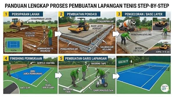 Tahapan Lengkap Membangun Lapangan Tenis dari Nol Sampai Siap Pakai